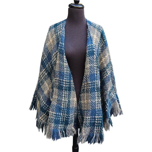 BOYNE VALLEY Weavers Ireland Cape Wool Blend Woven Irish Shawl Poncho Pockets - Picture 1 of 7